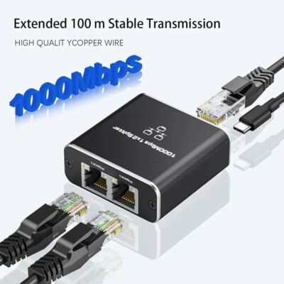 Gigabit Ethernet Switch RJ45 Splitter | 1-zu-2 LAN Adapter | 1000Mbps