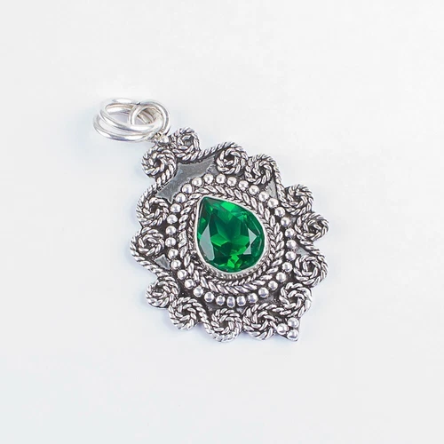 Emerald Gemstone Jewelry 925 Silver Handmade Everyday Pendant 1.55" For Women - product listing photo