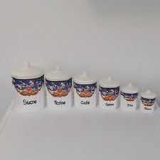 Série de 6 Pots Anciens à Epices en Faïence numéroté  TBE Hirondelle / Fleurs