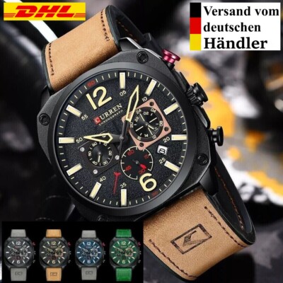 Herren Armbanduhr Curren Fashion Männer Business Unisex Uhr Quarz Werk DE Leder