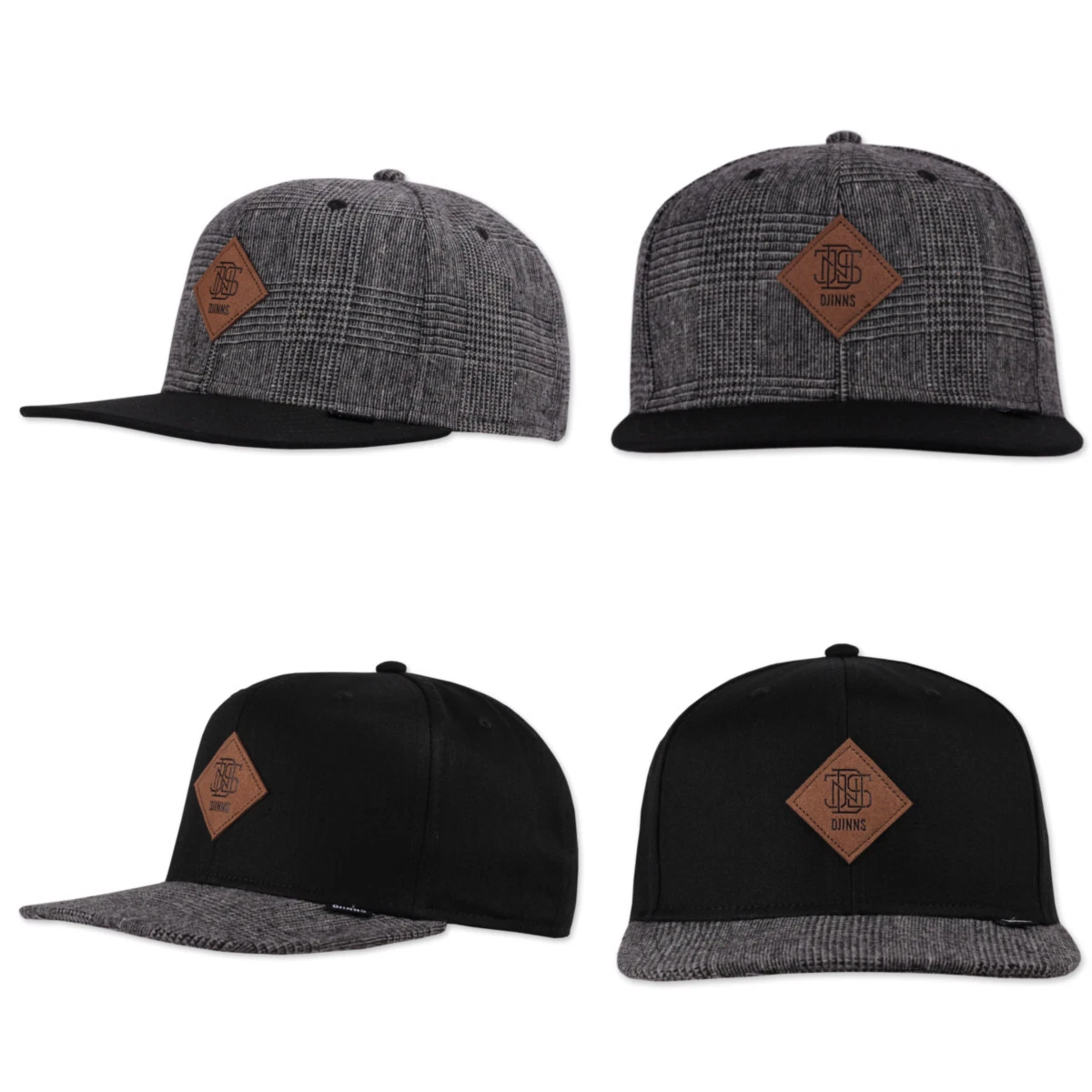 Djinns 6 Panel Snapback Woven Tile Cap Woven Hat Leather Patch Hat Baseball Cap