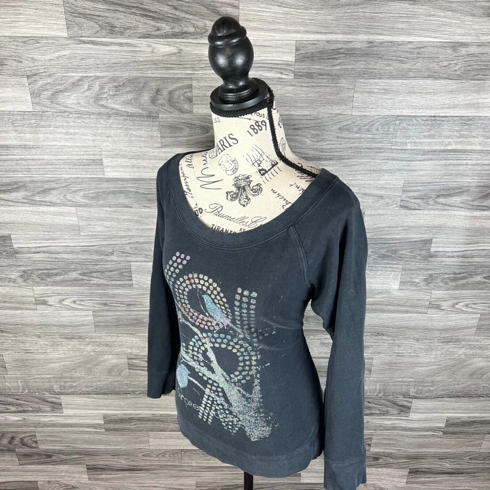 VOLCOM Women's Black Long Sleeve Loose Neck Graphic Sweater Size Medium Regular  - Image 2 of 4