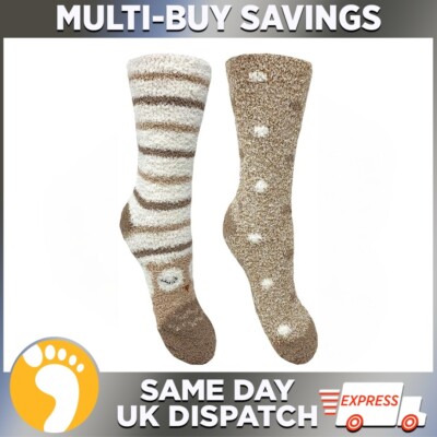 Damensocken Brombeer kuschelig flauschig Eule & Punkte-Design - 2 Paar Pack - UK Größe 4 - 7