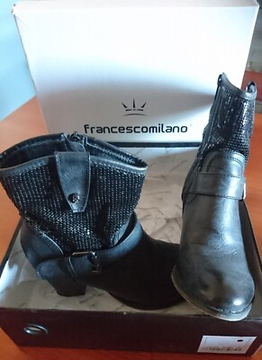 FRANCESCO MILANO TEXANISCHE STIEFELETTE MIT LEDERSCHNALLE UND PAILLETTEN G203M SCHWARZ 37
