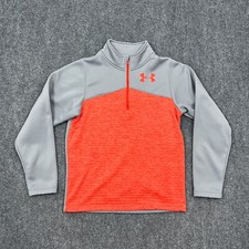Under Armour Boys Sweater Extra Large Gray Orange Quarter Zip Coldgear Polyester