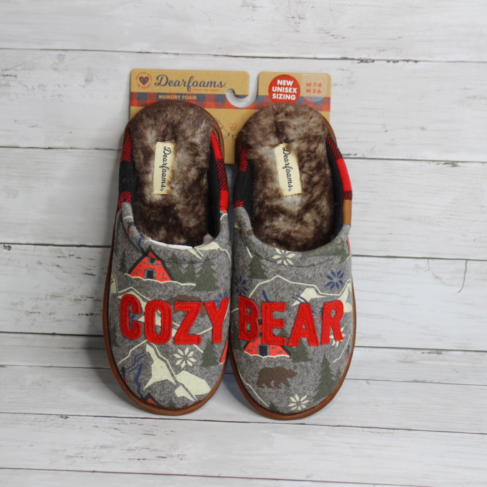 Cozy Bear Dearfoams Slippers for Boys & Men Sizes 5-6-image