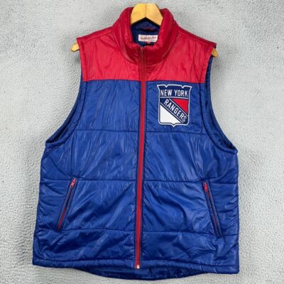 New York Rangers NHL Full Zip Vest Mens XL Red Bue Vintage Hockey