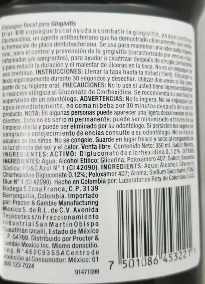 ENJUAGUE BUCAL ORAL-B CLEAN MOUTH WASH GINGIVITIS COMBAT MENTA MINT 350ML Oral❤️ - Image 4 of 4