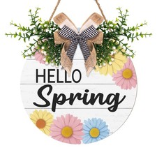 Spring Daisy Door Wrath for Home Decorations Colorful Floral Door Sign Hello ...