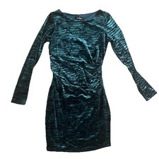 Lulus Dress Womens Medium Green Velour Long Sleeve Ruched Bodycon Mini