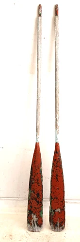 Multi-Colored Weathered  Wooden Nautical Pair Rowing Boat Oars Usable Condition