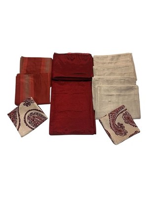 9pc Window Set: Red Extra Wide Patio Panel 209x55, 4 Beige & 2 Striped Curtains