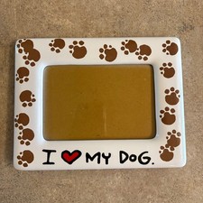 I Love My Dog Photo Frame Paw Prints Ceramic Tabletop Display