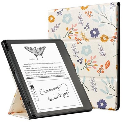 CoBak Leather Tablet Case 10.2'' Kindle Scribe Auto Sleep Wake Pen Holder Flowers