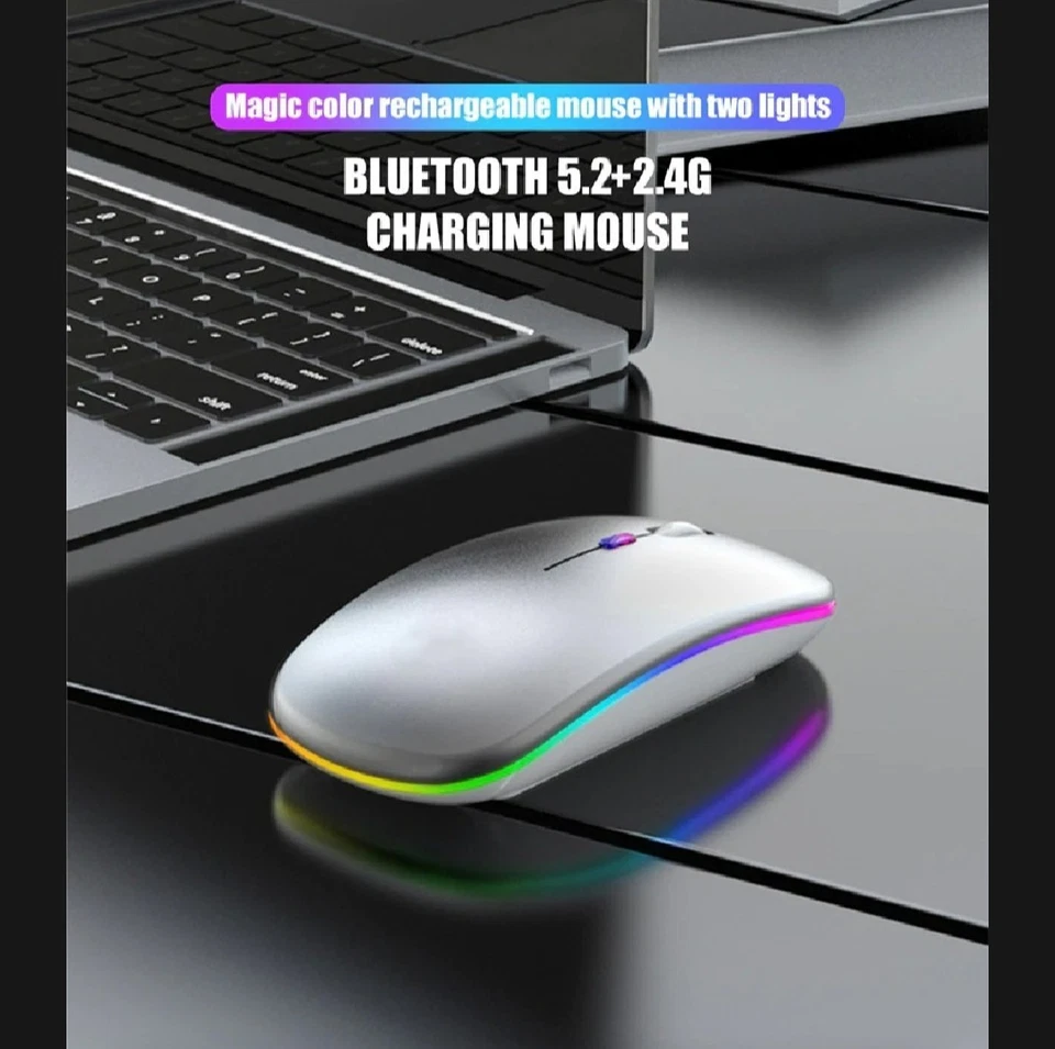 Bluetooth Wireless Mouse with USB, BT5.2 Rechargeable RGB Mouse for Laptop, PC - Image 4 of 4