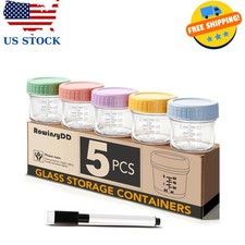5 Pack 4 oz Glass Baby Food Storage Jars with Airtight Lids