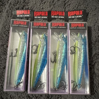 Lot of 4 Rapala Husky Jerk HJ-10 GBM Fishing Lures Glass Blue Minnow NEW