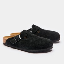 Birkenstock Boston Black Suede Leather Soft Footbed Unisex Clog Casual Shoes