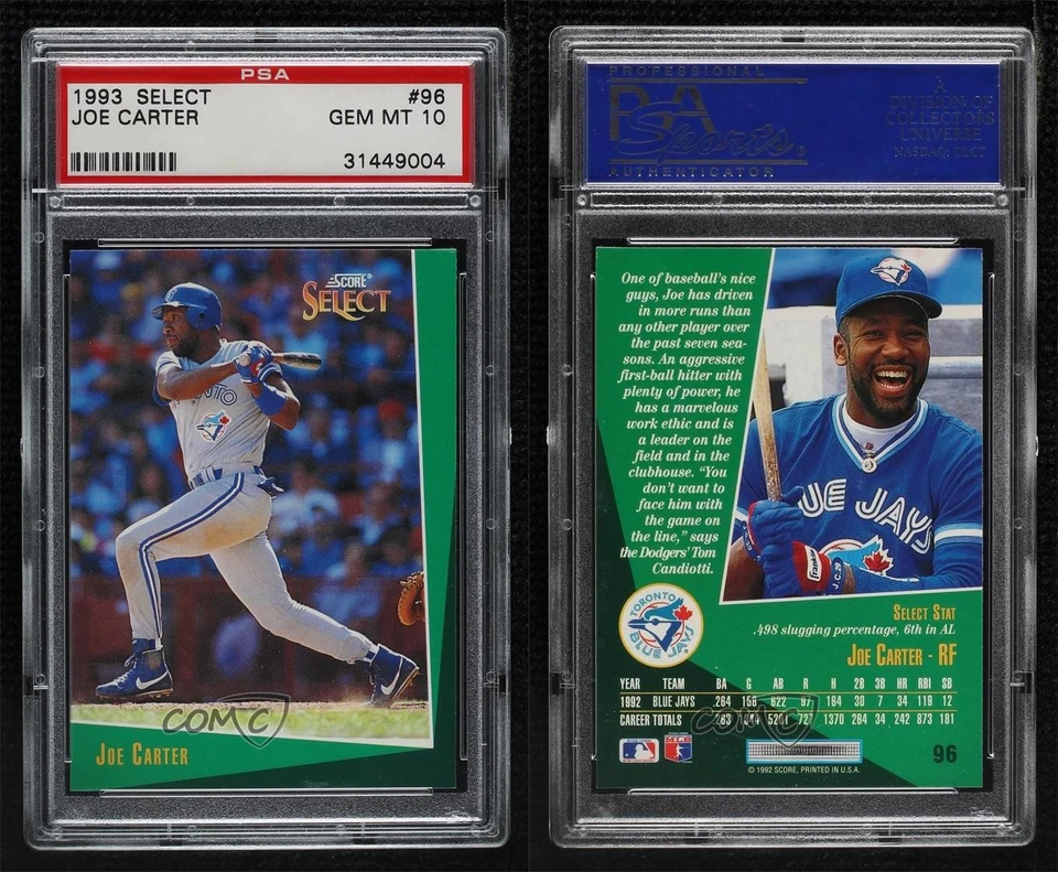 1993 Score Select Joe Carter #96 PSA 10 GEM MT - Image 3 of 3