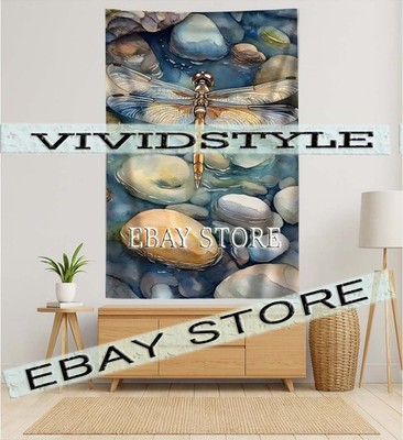 Stones and Water Tapestry Dragonfly River tranquil river calm 39X59 in