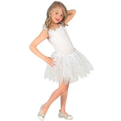 Tüllrock mit Glitzer Weiß 30cm Ballerina Tutu Unterrock Balletttänzerin Tanzrock