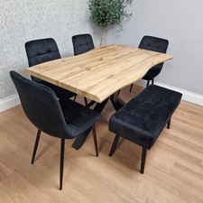Dining Set with 4 Black Velvet Chairs and  1 Black Bench Dining Room Furniture