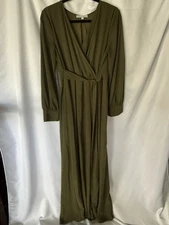 Baltic Born Women's Long Sleeve Wrap Dress Size L Green Maxi