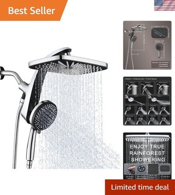 Luxury High Pressure Rain Shower Head with 10 Spray Settings & Handheld Design