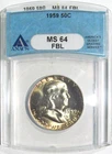 1959 FRANKLIN Silver Half Dollar ANACS MS 64 FBL