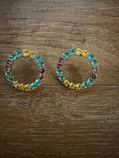 Lele Sadoughi Crystal Hoop Earrings Multicolor Gemstone Circle Hoops Stateme