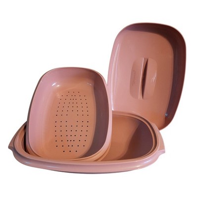 Vintage Tupperware Dusty Rose Microwave Vegetable Rice Steamer 3 Piece 6 Cup