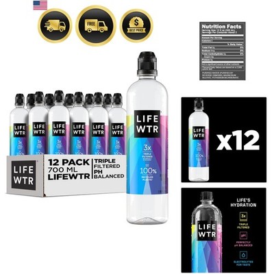 Purified Water Electrolytes pH Balanced BPA Free Bottles 12 Pack