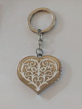 Silvertone  White Heart Sparkling Accents Keychain