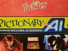 Board Game Lot of 3: Pictionary VS AI, Twister, Marvel Dice Throne - 4 Hero Box