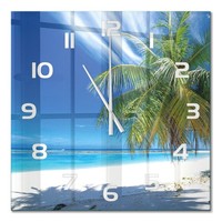Wanduhr Aus GehäRtetem Glas Als Glasuhr Tropischer Strand WeißE Zeiger 60X60 Cm