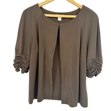 Dressbarn Open Front Cardigan Brown Ruched Sleeve Dressy Shrug Bolero Size 12