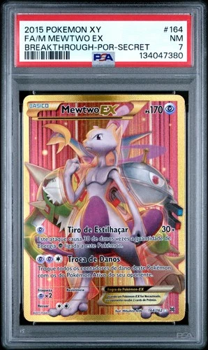 2015 POKEMON XY BREAKTHROUGH PORTUGUESE-SECRET #164 FULL ART/MEWTWO EX PSA 7
