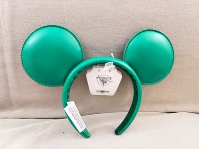 Disney Parks Bright Green Faux Leather Mickey Mouse Ears Headband NEW