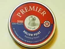Crosman Premier .177 caliber 4.5 mm hollow point pellets in tin.