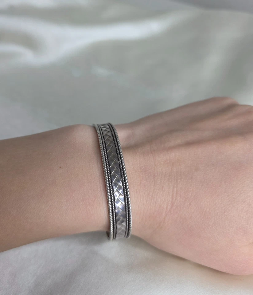 texture 925 silver bracelet adjustable bangle - Image 3 of 4
