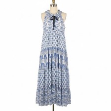 Calypso St Barth Dress S Blue White Embroidered Cotton Maxi Coastal Resort Beach
