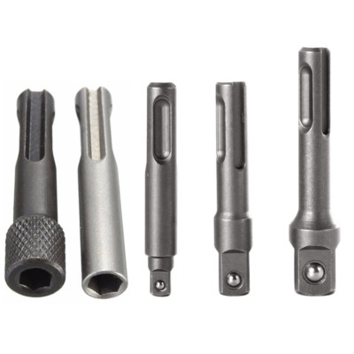5pcs SDS Plus 1/4 Hex Socket Driver Hammer Drill Bit Chuck Adaptor Bar Kit Set