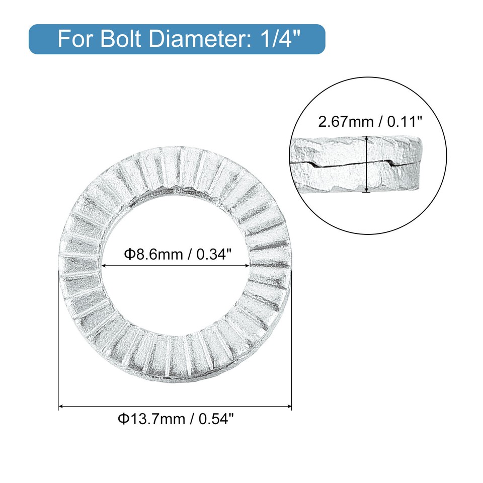 Wedge Locking Washers for 1/4 Inch Bolts, 10pcs Manganese Steel Washers