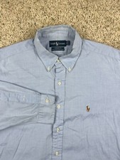 Polo Ralph Lauren Yarmouth Dress Shirt Mens Size 16.5 35 Solid Blue Cotton