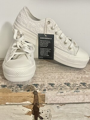 Rare Converse All Star Chuck Taylor Lift Platform LACE Low Top ALL WHITE 