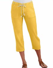 NWT Fresh Produce L Del Mar Capris Nautical Linen Crop Pants Punchy Mango Large