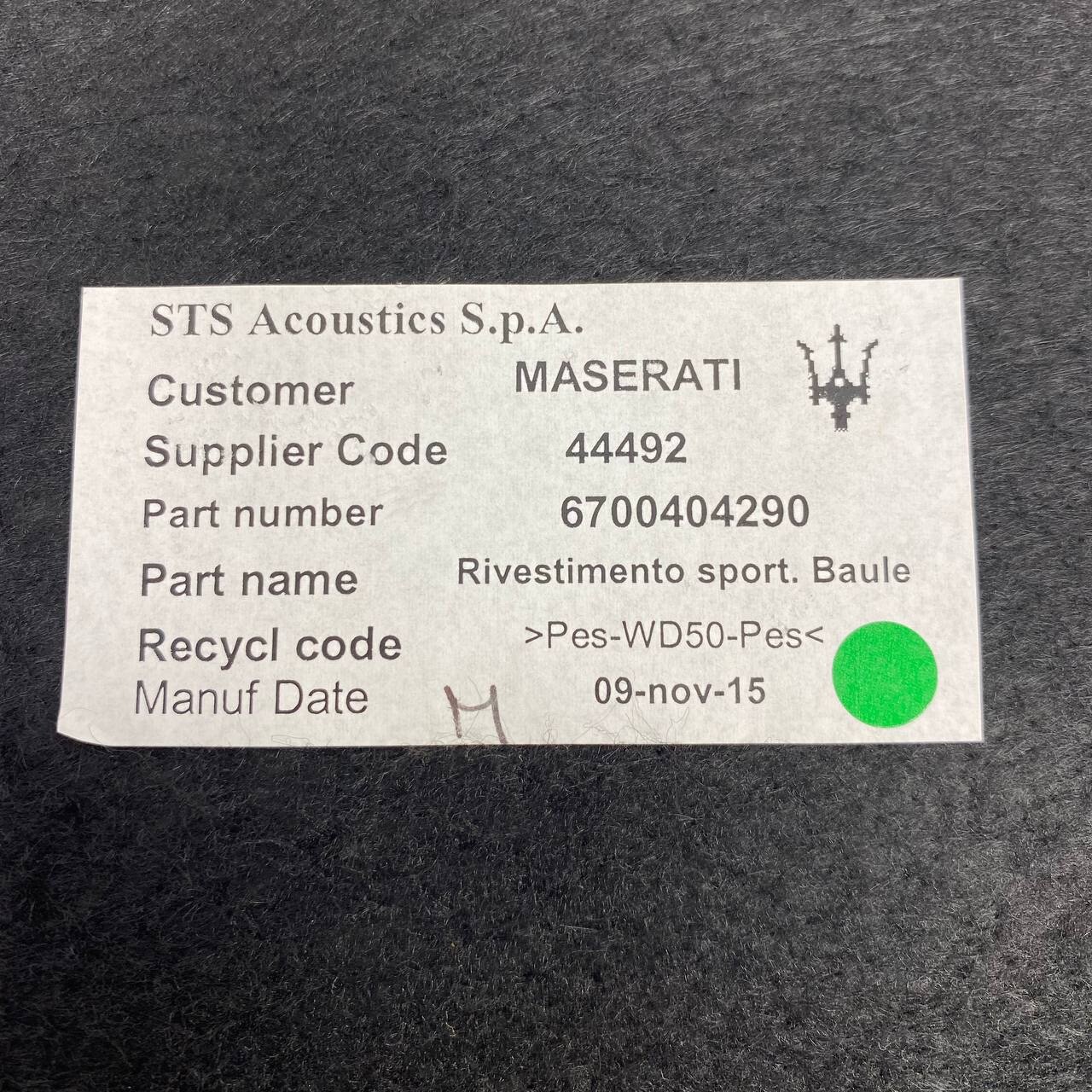 2014 2015 2016 2017 2018 2019 MASERATI GHIBLI REAR TRUNK COVER TRIM OEM USED