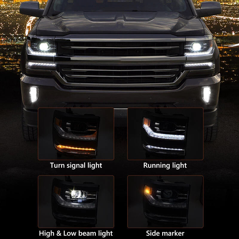 Pair For 2016-2019 Chevy Silverado 1500 Full LED Projector Headlights W/ Bulbs Foto 4 de 4