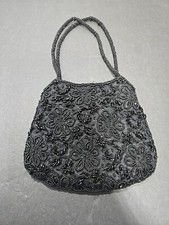 Cache Women's Black Beaded Clutch Purse Evening Hand Bag Crossbody