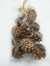 12er Pack kleine Weihnachtskiefernkegel in Tasche Dekoration Handwerk in Silber oder Gold